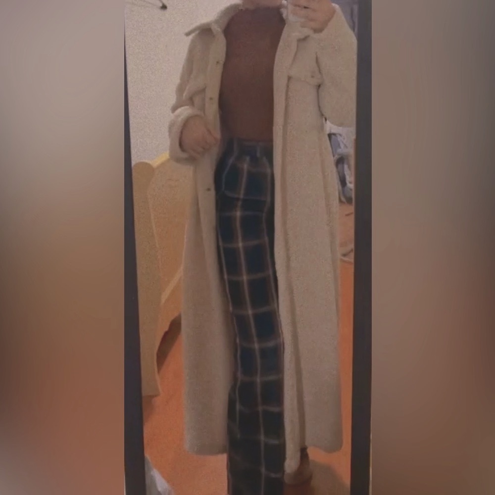 Navy and Burnt Orange Plaid Wide Leg Trousers